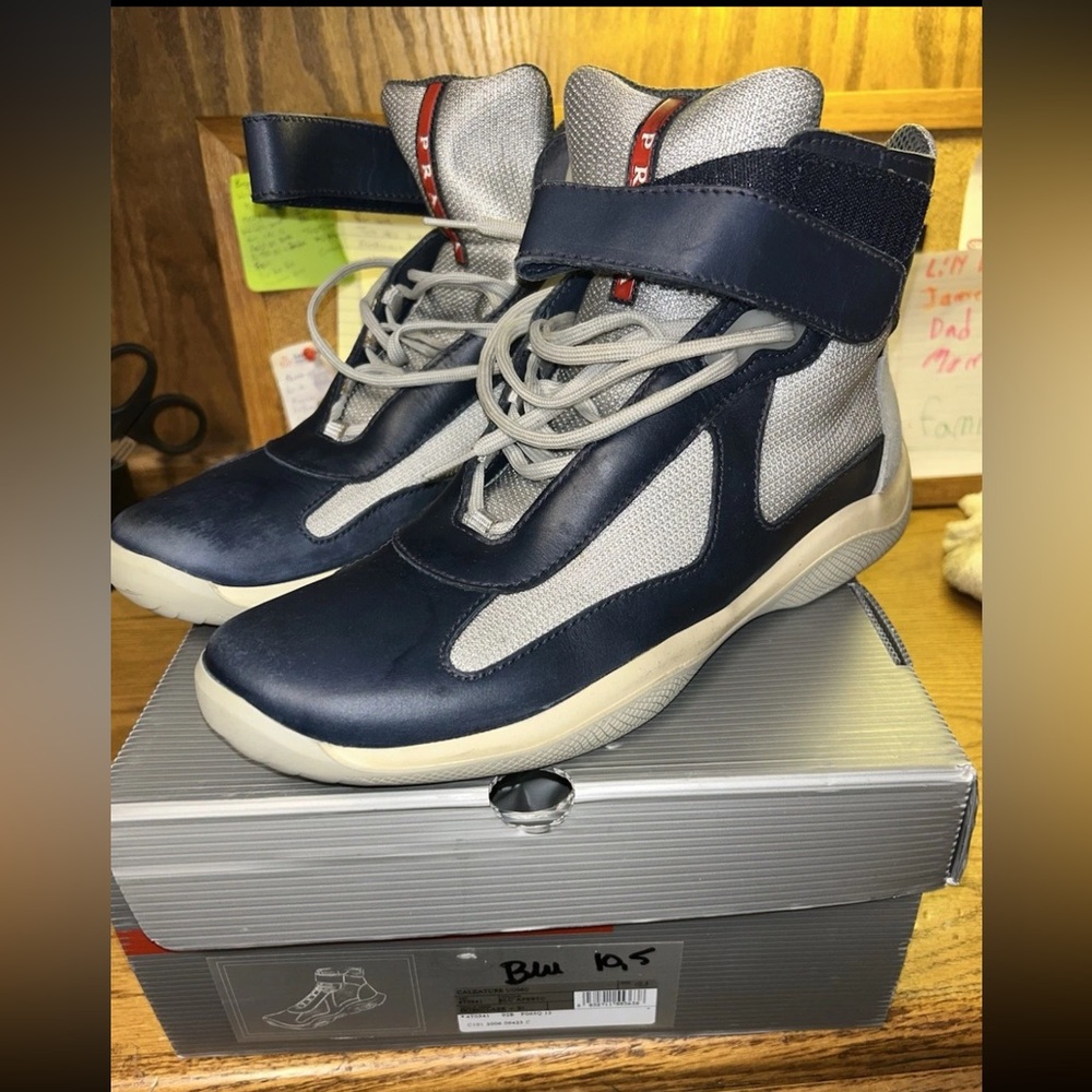 Prada Navy and Gray High-Top Sneakers